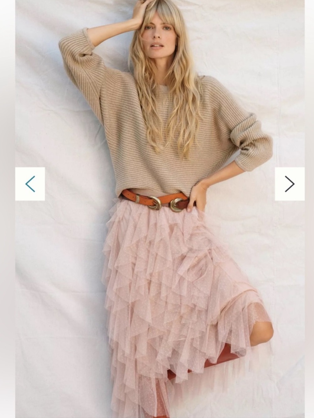 Anthropologie The Chéri Ruffled Tulle Midi Skirt in Blush Mauve Dusty Rose XL - Picture 3 of 7